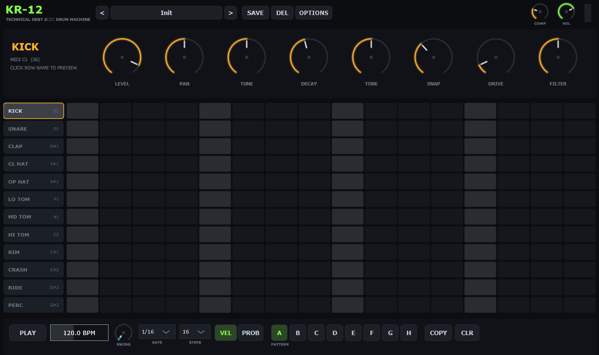 KR-12 Kit Runner drum machine sequencer interface